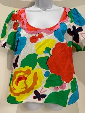 J Crew Bright Floral Scoop Neck Short Sleeve Top in Multicolor